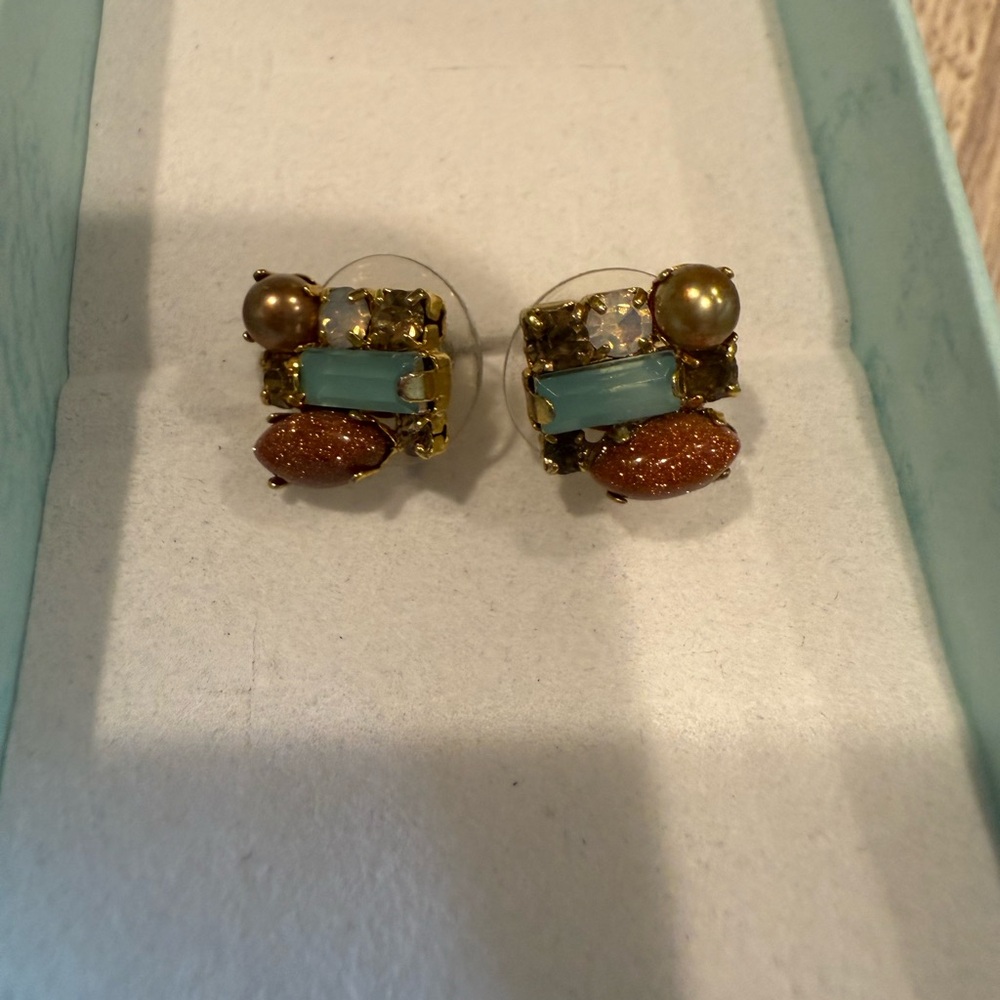 Mixed Gemstone Cluster Stud Earrings Goldstone, O… - image 2